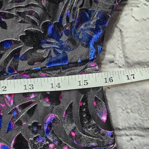 Vicky Tiel Velvet Black Blue Pink Short Sleeve Wrap Effect Dress Size L - Picture 9 of 11